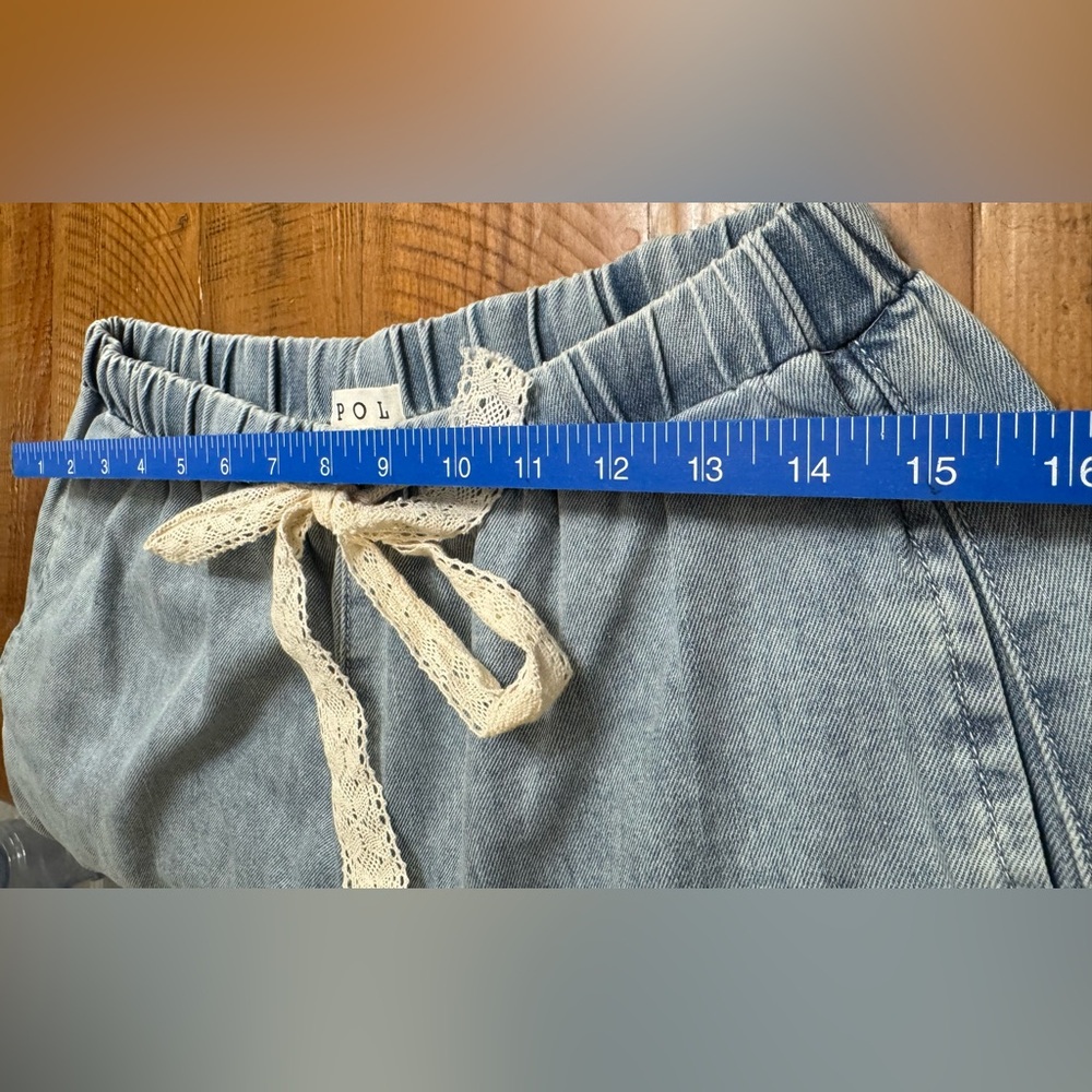 POL Light-Blue Wide Leg Laser-Cut Denim Jeans with Drawstring - Picture 8 of 11